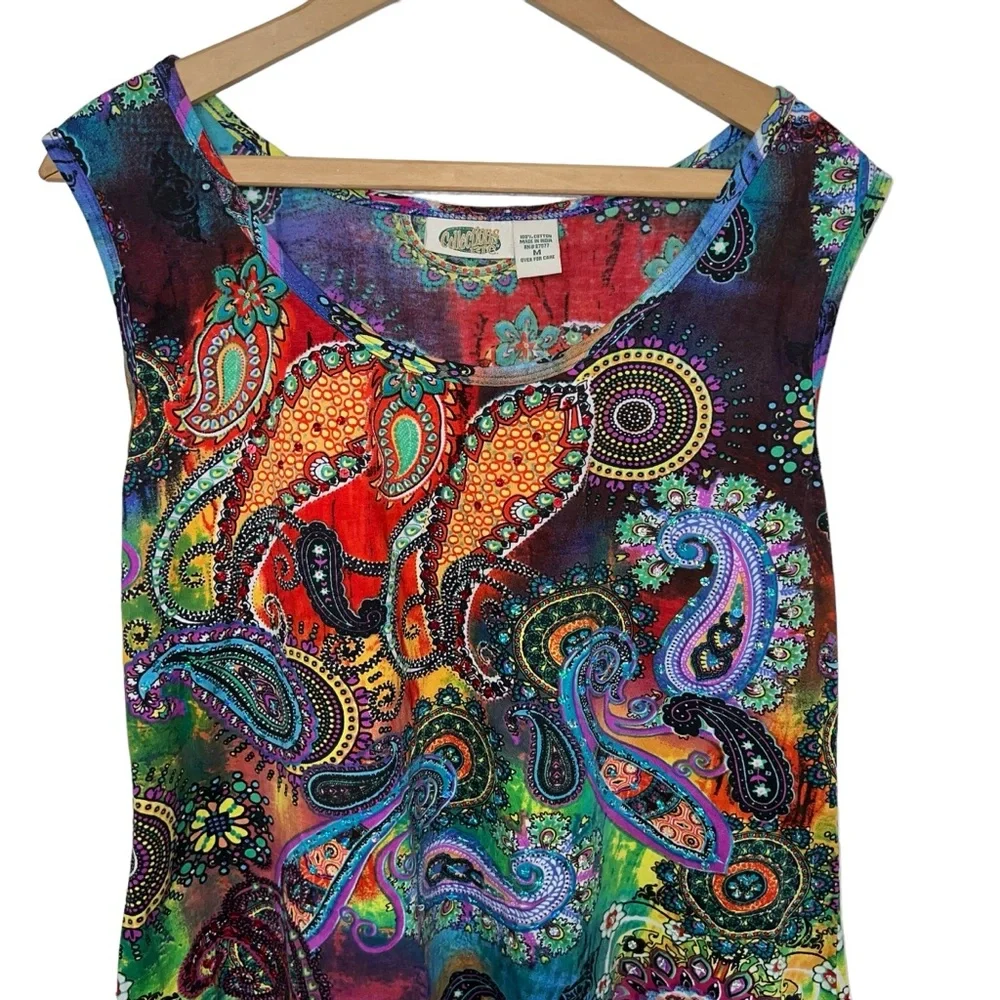 Vintage Y2K Collections Etc Colorful Sleeveless Paisley Sharkbite Boho Tunic Top - Picture 5 of 12